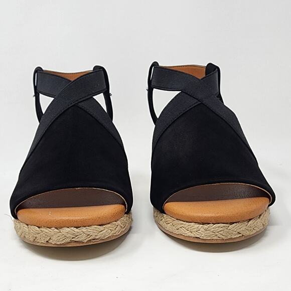 Andre Assous Wedge Sandal Women 7.5M Nalik Black Suede Braid Open Toe Espadrille - Picture 4 of 10